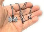 Sterling Silver Viking Axe Thors Hammer Necklace