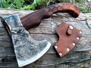 Hand Forged Viking Throwing Axe with Leather Sheath