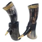 Viking Ox-Horn Mug Set with Brass Accents