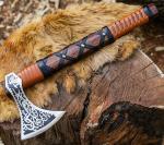Engraved Viking Axe with Wooden Handle