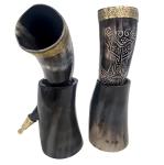 Viking Ox-Horn Mug Set with Brass Accents