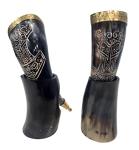 Viking Ox-Horn Mug Set with Brass Accents