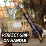 Engraved Viking Axe with Wooden Handle