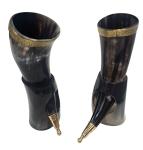 Viking Ox-Horn Mug Set with Brass Accents