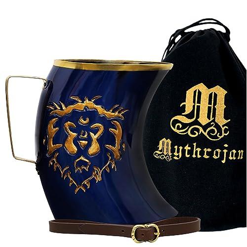 Mythrojan Viking Horn Beer Mug with Brass Detail