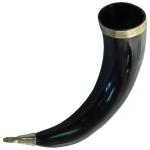 Brass-Decorated Medieval Drinking Horn with Stand