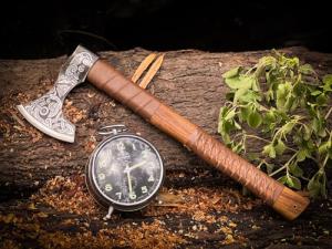 Custom Carbon Steel Viking Axe with Leather Handle