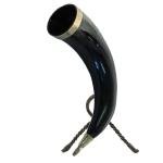 Brass-Decorated Medieval Drinking Horn with Stand