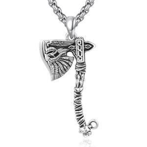 Viking Odin Axe Pendant Necklace in Silver