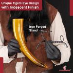 Tiger's Eye Viking Drinking Horn with Iron Stand
