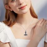 Sterling Silver Thor Hammer Necklace with Obsidian