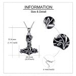 Sterling Silver Thor Hammer Necklace with Obsidian