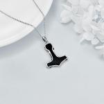 Sterling Silver Thor Hammer Necklace with Obsidian