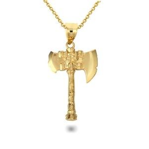 14K Gold Viking Axe Charm Pendant Necklace