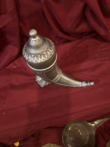 Norwegian Viking Drinking Horn with Pewter Lid