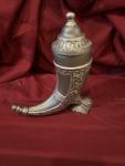 Norwegian Viking Drinking Horn with Pewter Lid