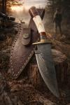 Viking Damascus Steel Fixed Blade Knife with Stag Handle