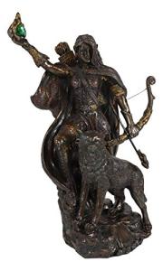 Viking Skadi Goddess with Bow and Wolf Figurine