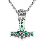 Thor Hammer Necklace in 925 Silver with Malachite