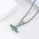 Thor Hammer Necklace in 925 Silver with Malachite