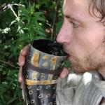 Viking Drinking Horn with Leather Snakeskin Holder