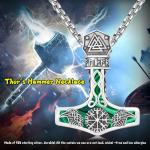 Thor Hammer Necklace in 925 Silver with Malachite