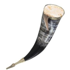 Fenrir Viking Drinking Horn with Brass Wolf Design
