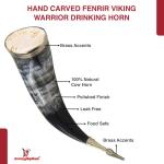 Fenrir Viking Drinking Horn with Brass Wolf Design