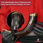 Fenrir Viking Drinking Horn with Brass Wolf Design