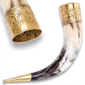 Viking Horn Mug with Brass Accents