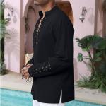 Men's Black Cotton Linen Viking Style Shirt 2XL