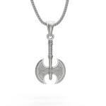 Viking Double Bladed Axe Necklace in Silver