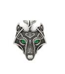 Wolf Face Celtic Pendant with Green Eyes