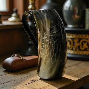 Engraved Viking Drinking Horn Mug - $258