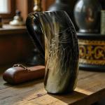 Engraved Viking Drinking Horn Mug - $258