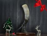 Engraved Viking Drinking Horn with Stand - Valknut Design