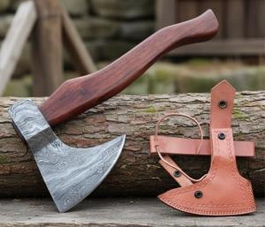 Damascus Viking Axe with Sheath and Handle