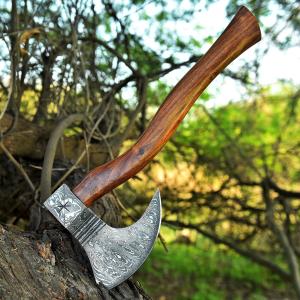 Custom Hand Forged Damascus Viking Camping Hatchet