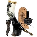 Ox-Horn Viking Drinking Horn with Stand and Leather