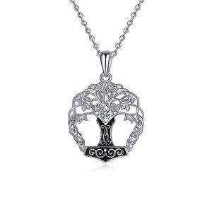 Thor's Hammer Tree of Life Necklace in Silver