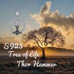 Thor's Hammer Tree of Life Necklace in Silver