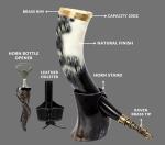 Ox-Horn Viking Drinking Horn with Stand and Leather