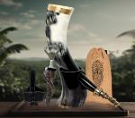 Ox-Horn Viking Drinking Horn with Stand and Leather