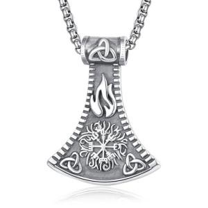 Viking Axe Pendant Necklace with Vegvisir Rune