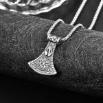 Viking Axe Pendant Necklace with Vegvisir Rune