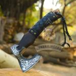 Handmade Carbon Steel Viking Hatchet with Leather Sheath