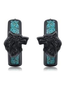 Viking Silver Wolf Huggie Earrings with Turquoise