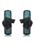 Viking Silver Wolf Huggie Earrings with Turquoise