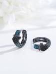 Viking Silver Wolf Huggie Earrings with Turquoise