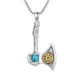 Viking Axe Necklace with Turquoise Pendant for Men